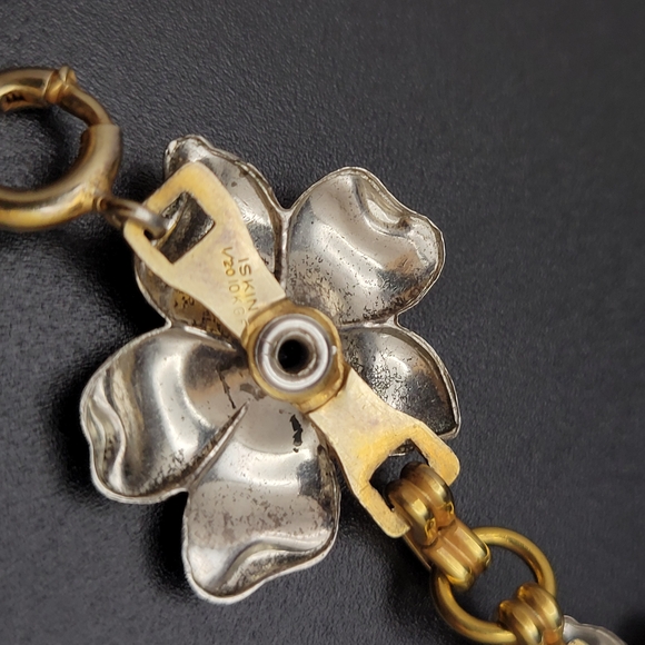 Mid Century Vintage Floral Gold Filled Bracelet with Blue Vibrant Rhinestones 7" - Picture 8 of 16